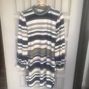 Almost Famous Sweater Dress Sz2X Mock Neck/Cuffs Neutral Stripes Runs SMALL